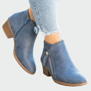 Kamelfarbene Lederstiefeletten für Damen mit Blockabsatz – Ansicht 2