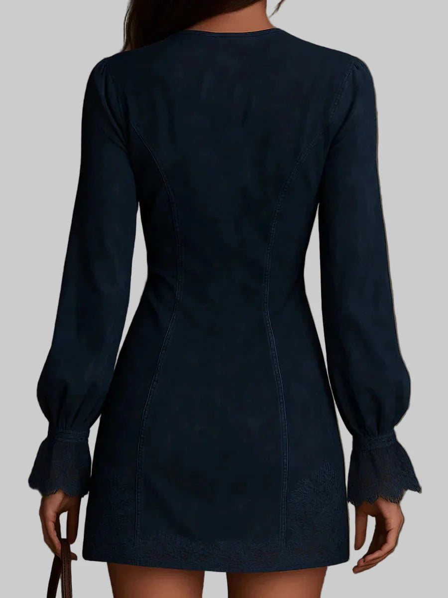 Jasmine – Blaues Wildleder-Minikleid für Damen mit Spitze – Ansicht 4