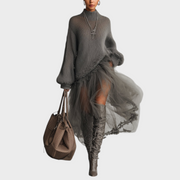 Susette – Graues Maxikleid aus Mohair und Tüll