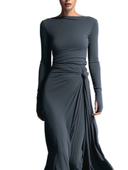 Belle – Graues Wickel-Maxikleid mit Knoten