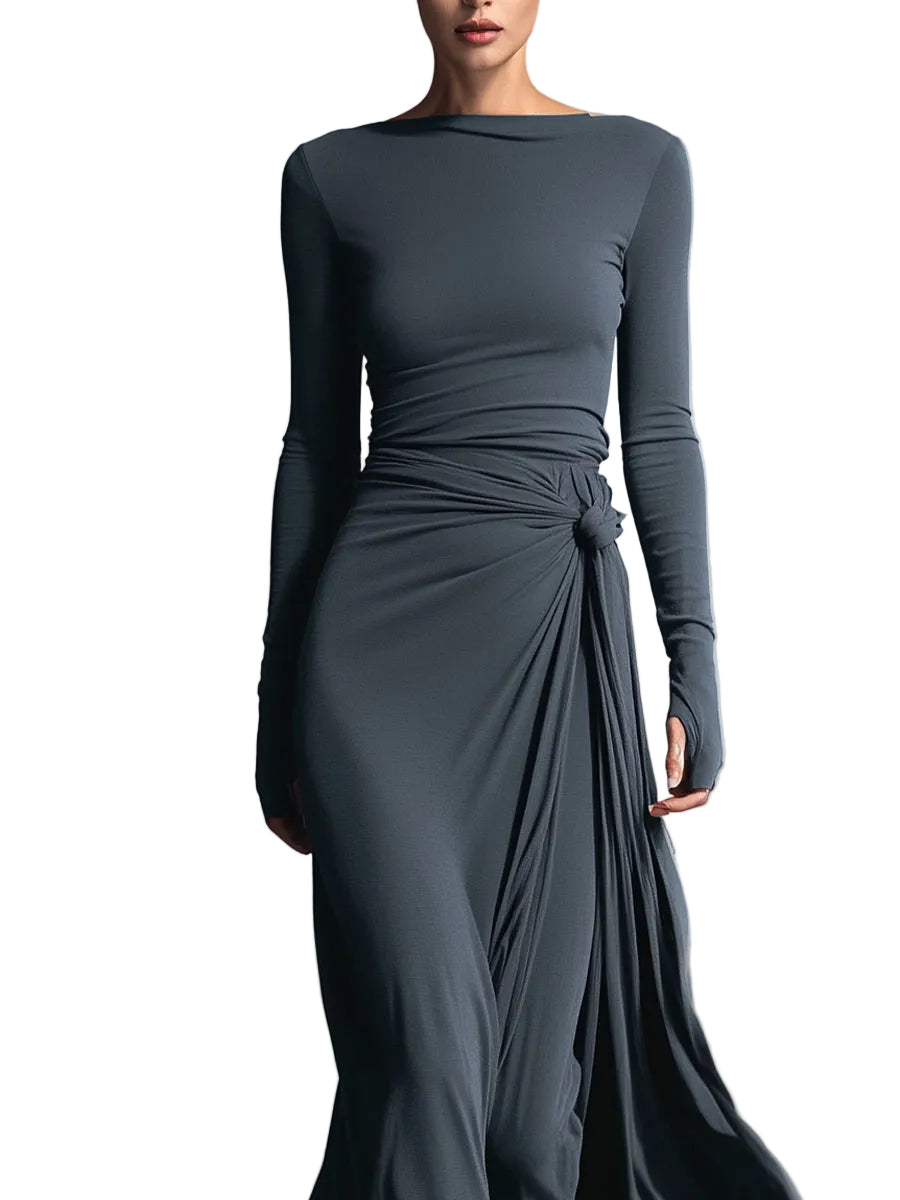 Belle – Graues Wickel-Maxikleid mit Knoten
