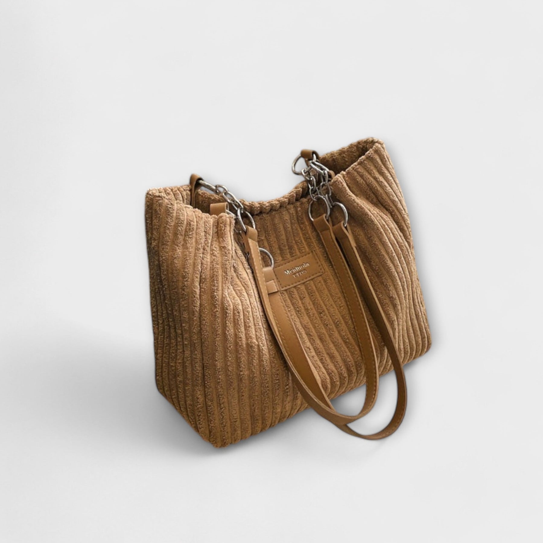Xella – Khakifarbene Schultertasche für Damen aus weichem Cord – Ansicht 2
