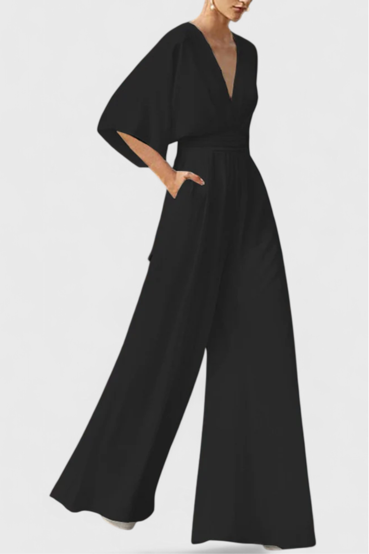 Eleganter Damen-Jumpsuit Isaura mit weitem Bein und V-Ausschnitt – Ansicht 2