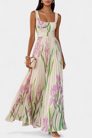 Kalanthi – Langes plissiertes florales Damenkleid