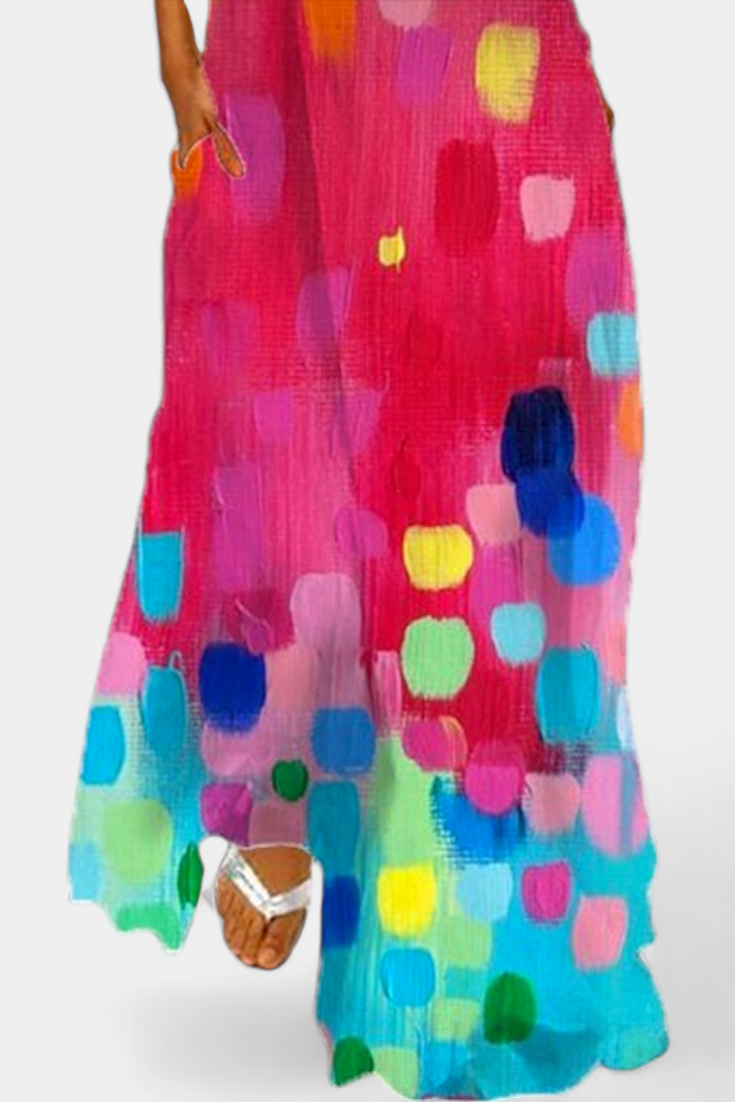 Enna – Mehrfarbiges ärmelloses Damenkleid mit V-Ausschnitt – Ansicht 3