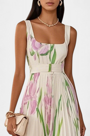 Kalanthi – Langes plissiertes florales Damenkleid – Ansicht 2