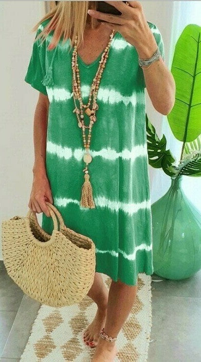 Ulrike | Boho-Kleid mit V-Ausschnitt und Tie-Dye-Muster