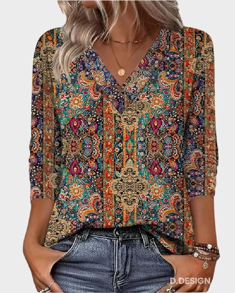 Coraline – Retro-Bluse für Damen mit V-Ausschnitt