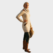 Saline – Cremefarbenes Strickkleid mit Rollkragen und Lederdetails – Ansicht 4