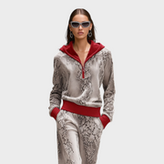 Jordynn – Graues Samt-Set mit Kapuzenpullover und hoch taillierter Hose