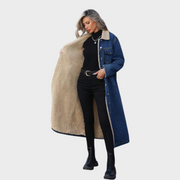 Yaritza – Langer Cardigan für Damen mit Fleecefutter und Ein-Knopf-Verschluss – Ansicht 4