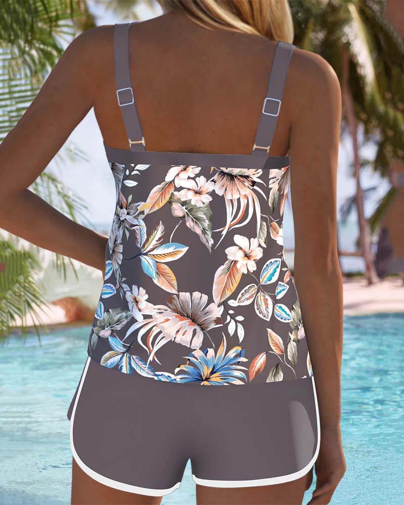 Bedrucktes Tankini-Set für Damen mit Rundhalsausschnitt – Ansicht 2