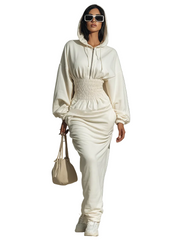 Rachel – Maxi-Sweatkleid mit Kapuze und Raffung an der Taille