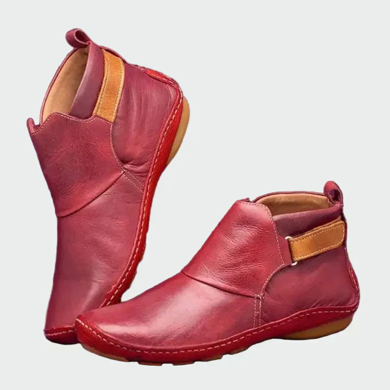 Braune Lederstiefeletten für Damen mit seitlichem Riemen – Ansicht 2