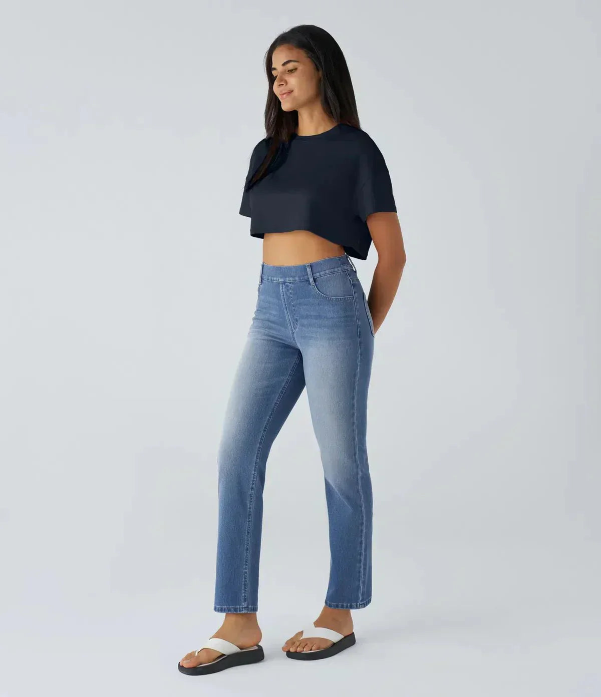 Elastische High-Waist-Jeans für Damen – Ansicht 7