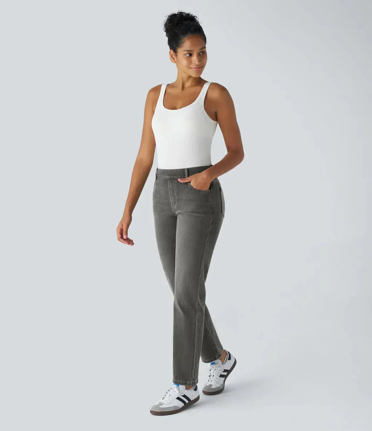 Elastische High-Waist-Jeans für Damen – Ansicht 10