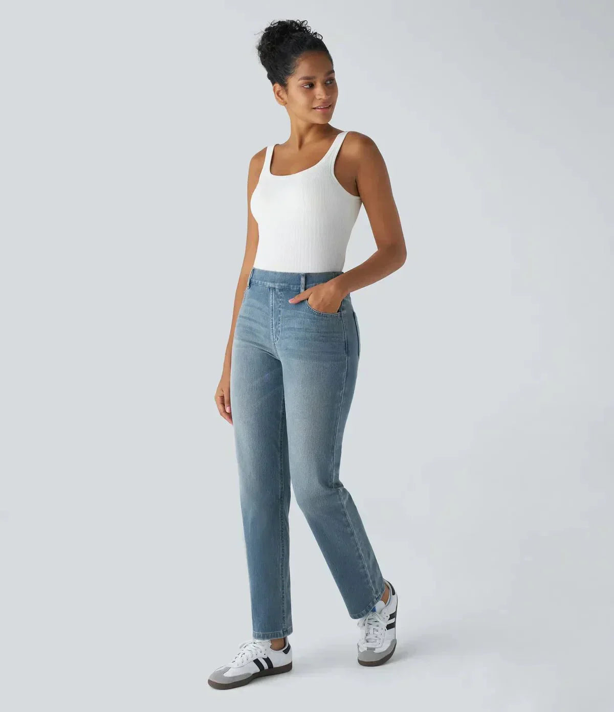 Elastische High-Waist-Jeans für Damen – Ansicht 13