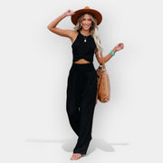 Bequeme Hose für Damen mit weitem Bein und elastischem Bund – Ansicht 6