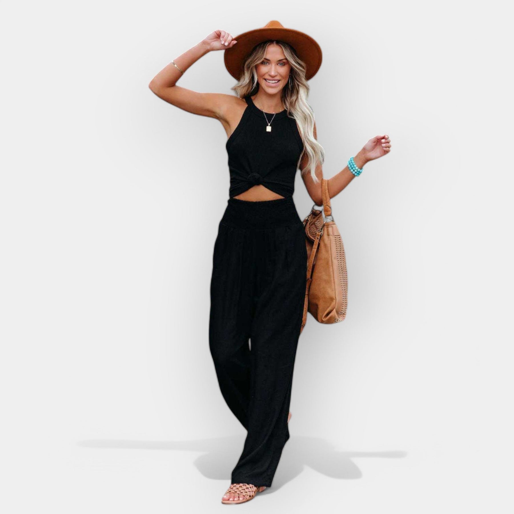 Bequeme Hose für Damen mit weitem Bein und elastischem Bund – Ansicht 6