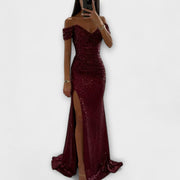 Trägerloses Abend-Maxikleid für Damen mit Glitzer und Schlitz – Ansicht 4