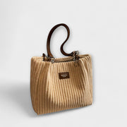 Xella – Khakifarbene Schultertasche für Damen aus weichem Cord – Ansicht 3