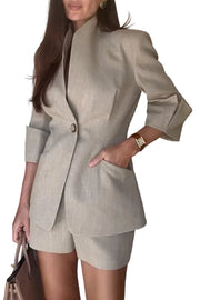 Devora – Leinenmischgewebe-Set mit Blazer und hoch taillierten Shorts – Ansicht 7
