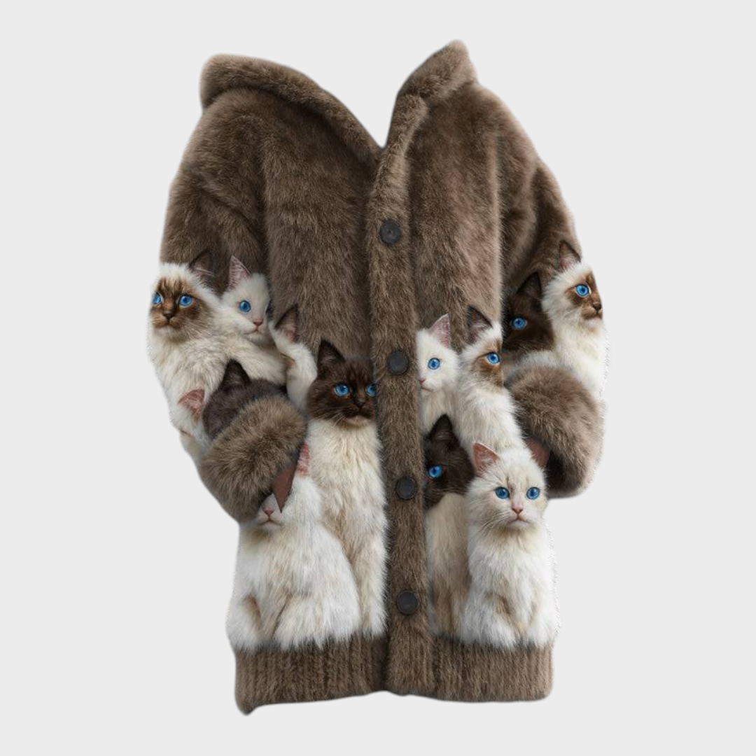 Sanya – Flauschiger Damen-Hoodie mit Katzenmuster – Ansicht 5