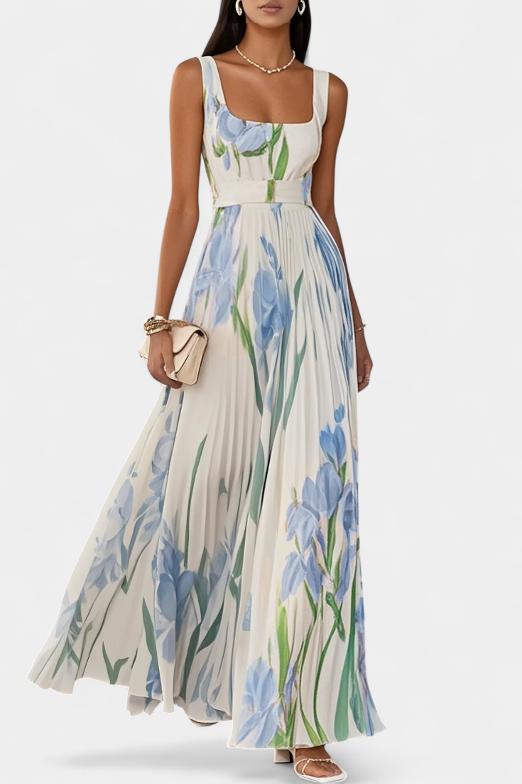 Kalanthi – Langes plissiertes florales Damenkleid – Ansicht 4