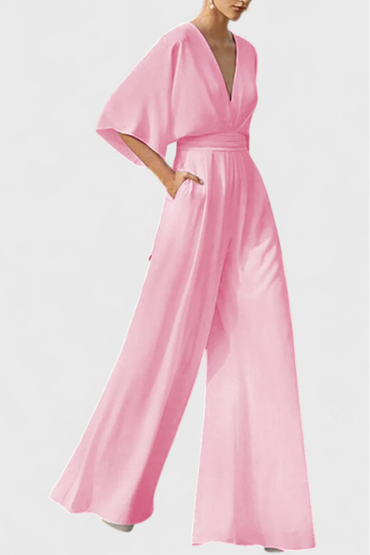 Eleganter Damen-Jumpsuit Isaura mit weitem Bein und V-Ausschnitt – Ansicht 5