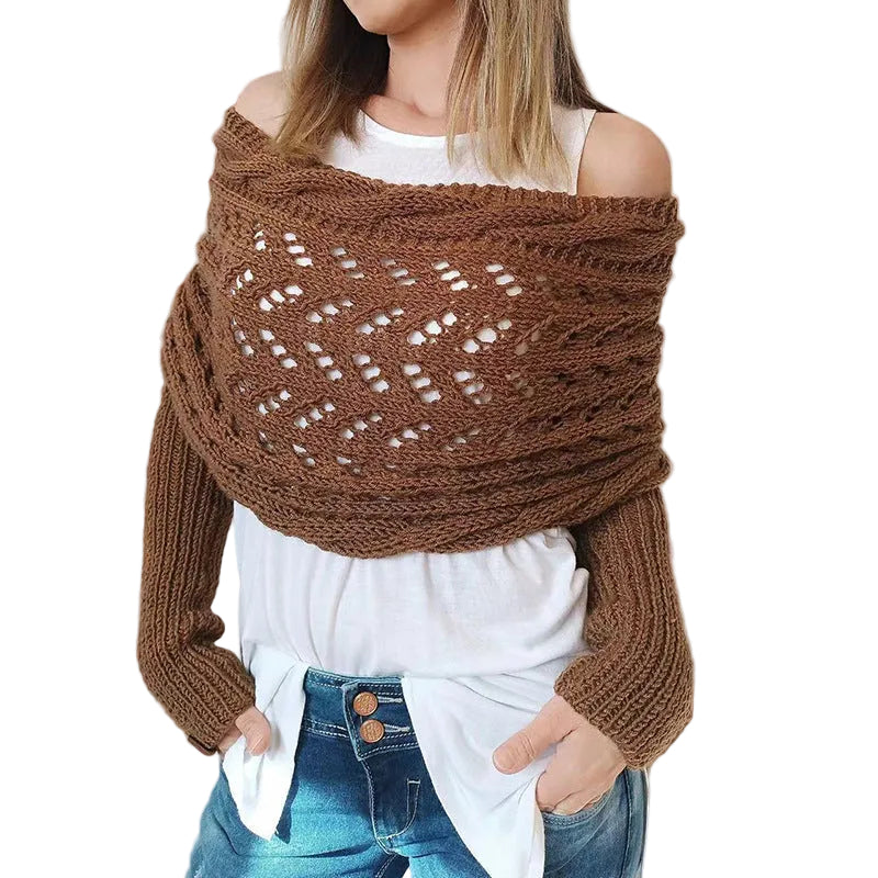 Maribel – Strickbluse-Schal für Damen mit Lochmuster und langen Ärmeln – Ansicht 7
