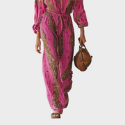 Rot-rosa Damen-Satin-Jumpsuit Camryn mit Leopardenmuster – Ansicht 3