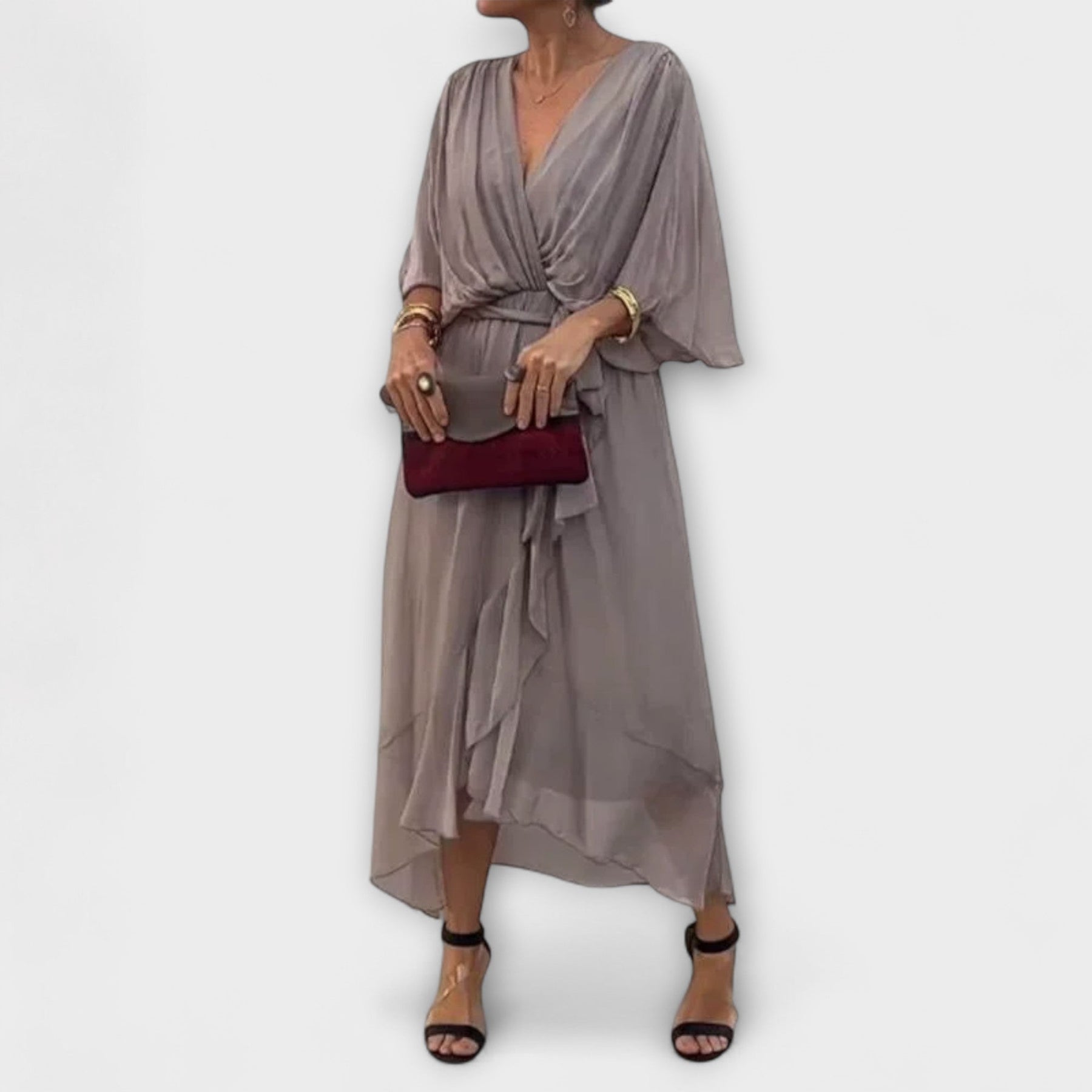 Amoura – Chiffonkleid für Damen mit tiefem V-Ausschnitt – Ansicht 6