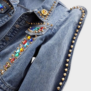 Alison – Kurze Jeansjacke für Damen mit 3D-Steindetails – Ansicht 5