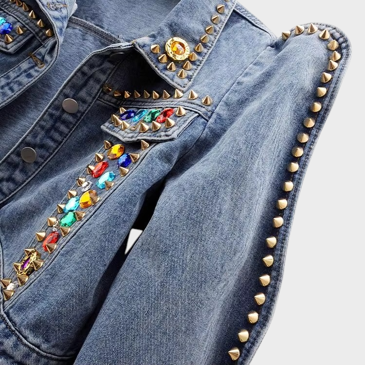 Alison – Kurze Jeansjacke für Damen mit 3D-Steindetails – Ansicht 5
