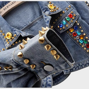 Alison – Kurze Jeansjacke für Damen mit 3D-Steindetails – Ansicht 6