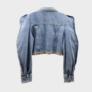 Alison – Kurze Jeansjacke für Damen mit 3D-Steindetails – Ansicht 2