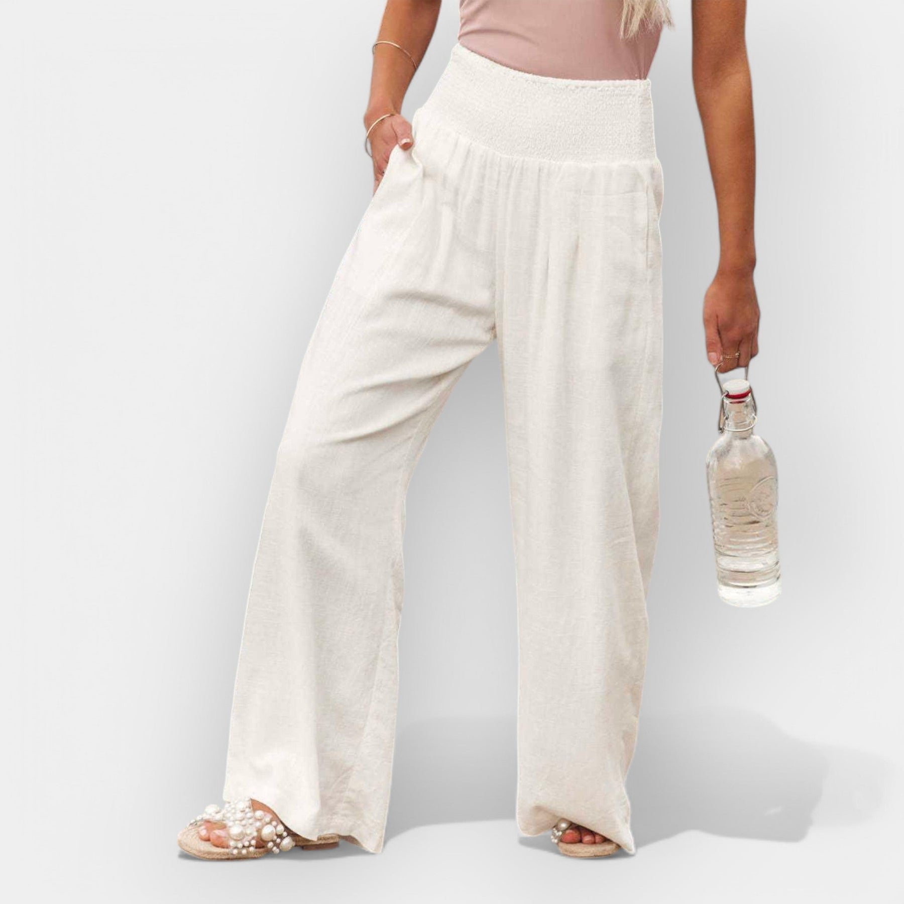 Bequeme Hose für Damen mit weitem Bein und elastischem Bund – Ansicht 5
