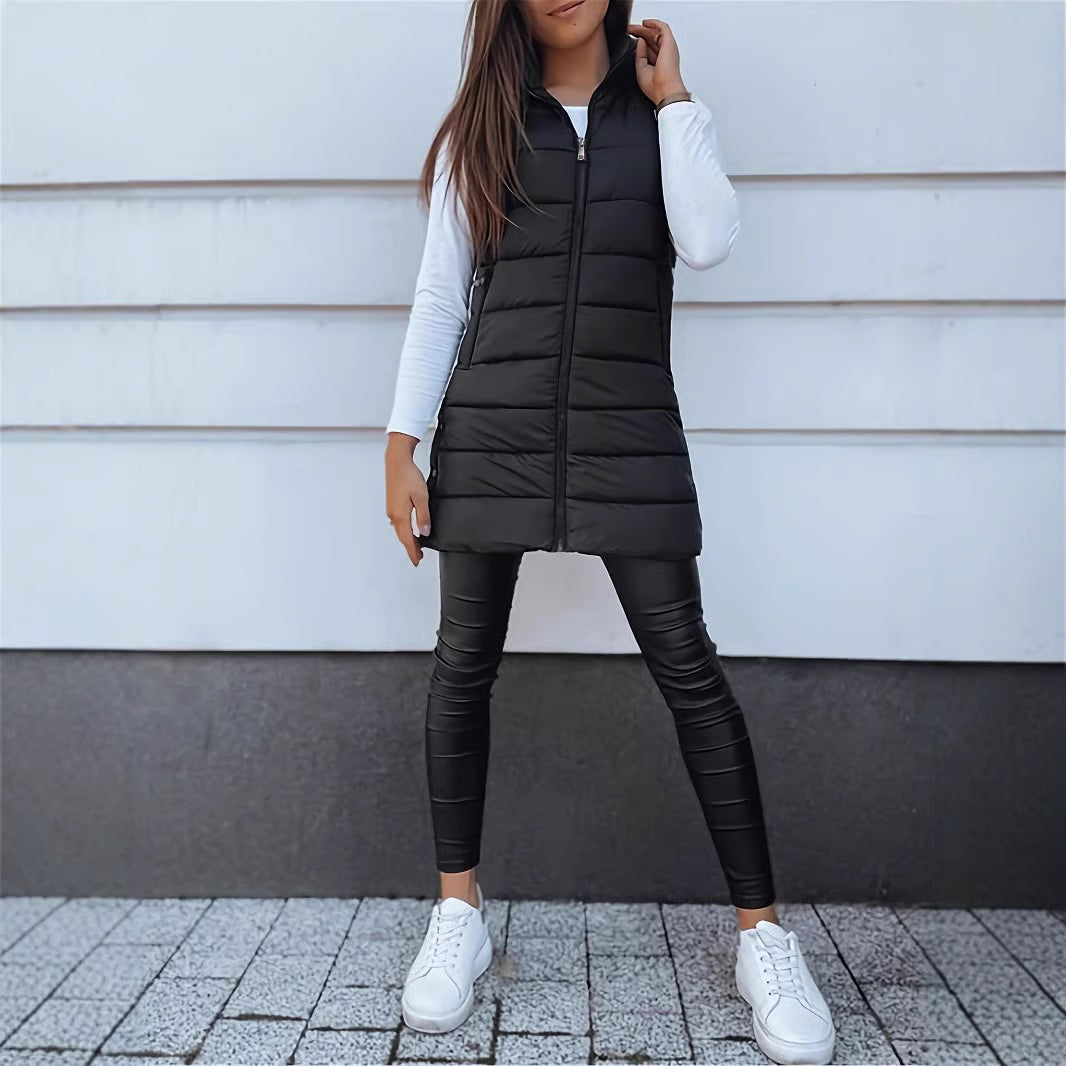 Lange ärmellose Damenjacke mit Kapuze – Ansicht 11