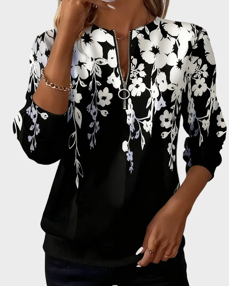 Ester – Bedrucktes Damen-Sweatshirt mit halbem Reißverschluss – Ansicht 4