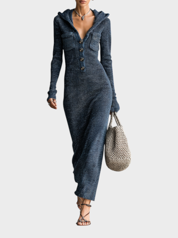 Akesha – Langes tailliertes Damenkleid mit Kapuze – Ansicht 6