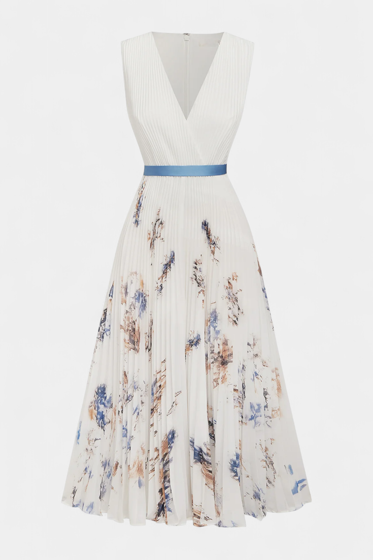 Elise – Ärmelloses plissiertes Midikleid für Damen mit Blumenmuster – Ansicht 5