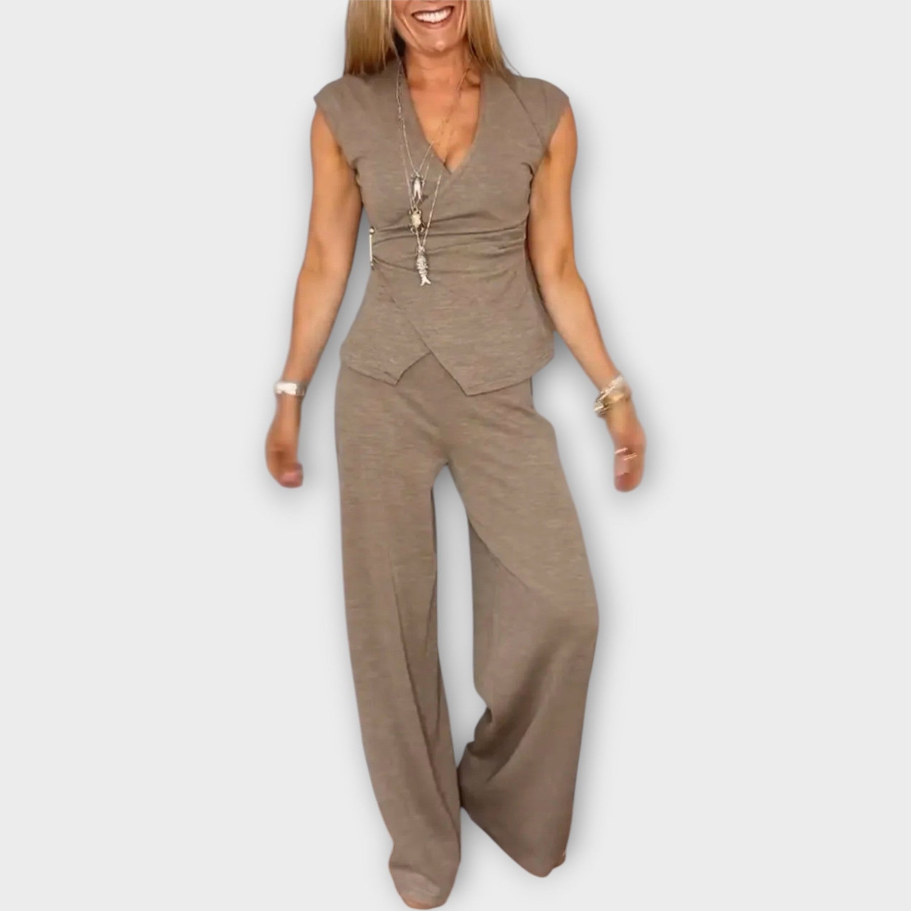 Eleganter Jumpsuit für Damen mit V-Ausschnitt – Ansicht 6
