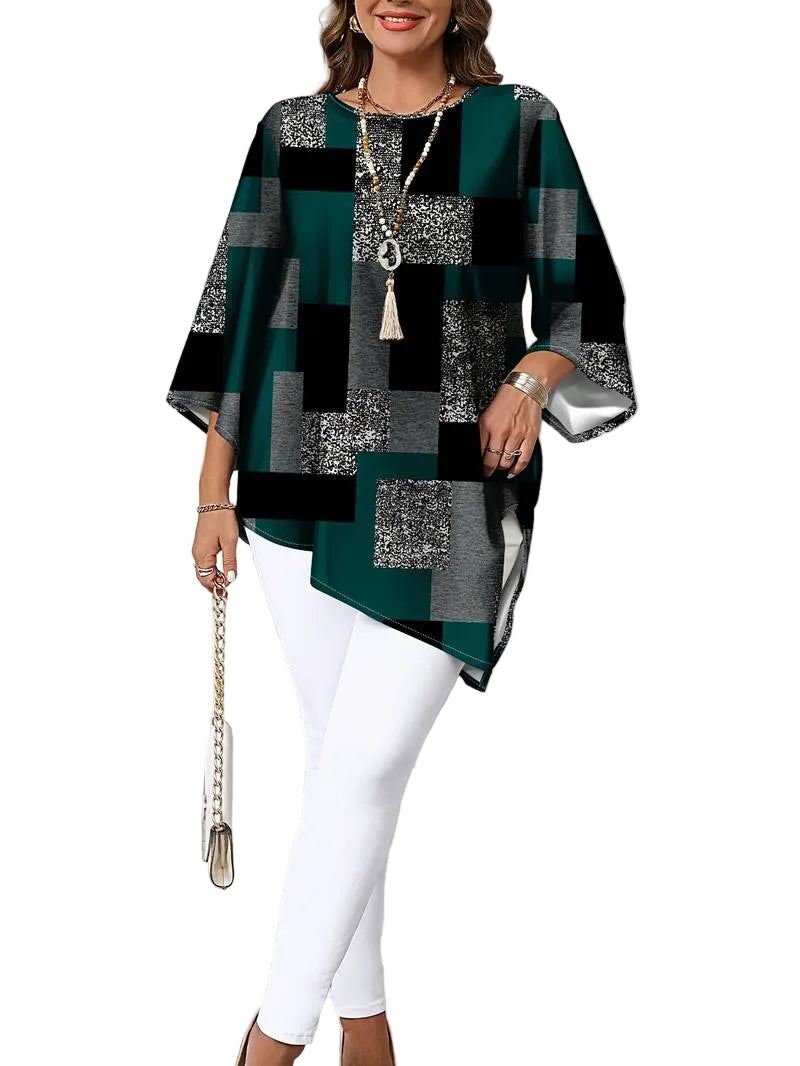 Nurit – Oversize-Bluse mit Karomuster und kurzen Ärmeln – Ansicht 3