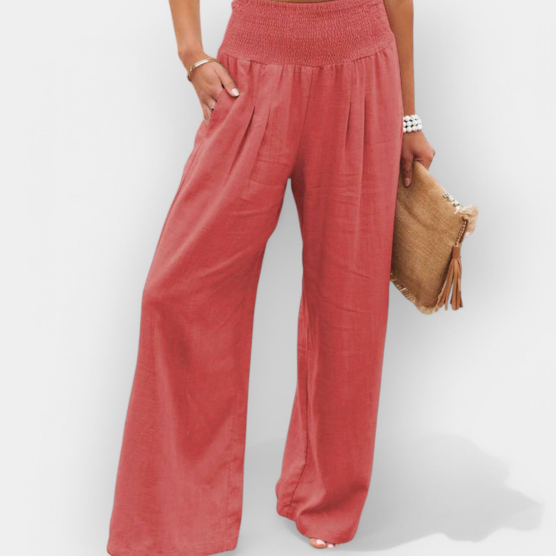 Bequeme Hose für Damen mit weitem Bein und elastischem Bund – Ansicht 11