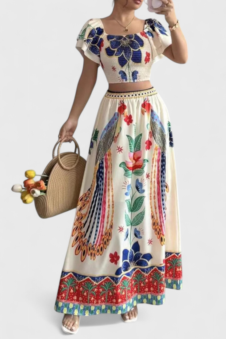 Boho-Damen-Set Itzel mit Crop-Top und Rock im Ethno-Print – Ansicht 4