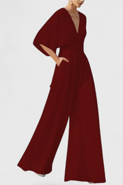 Eleganter Damen-Jumpsuit Isaura mit weitem Bein und V-Ausschnitt – Ansicht 4