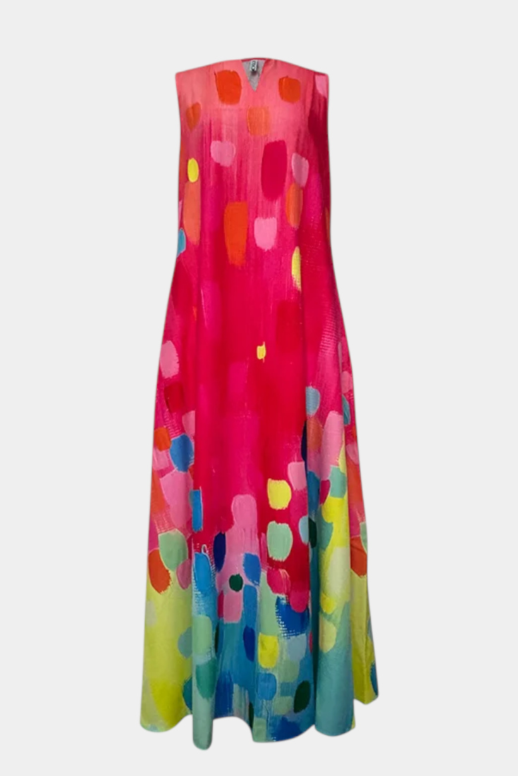 Enna – Mehrfarbiges ärmelloses Damenkleid mit V-Ausschnitt – Ansicht 4