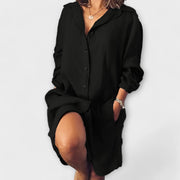 Lässige Damen-Leinenbluse mit Kragen und Tasche – Ansicht 8