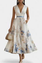 Elise – Ärmelloses plissiertes Midikleid für Damen mit Blumenmuster