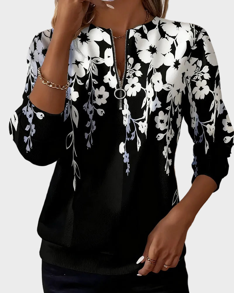 Ester – Bedrucktes Damen-Sweatshirt mit halbem Reißverschluss
